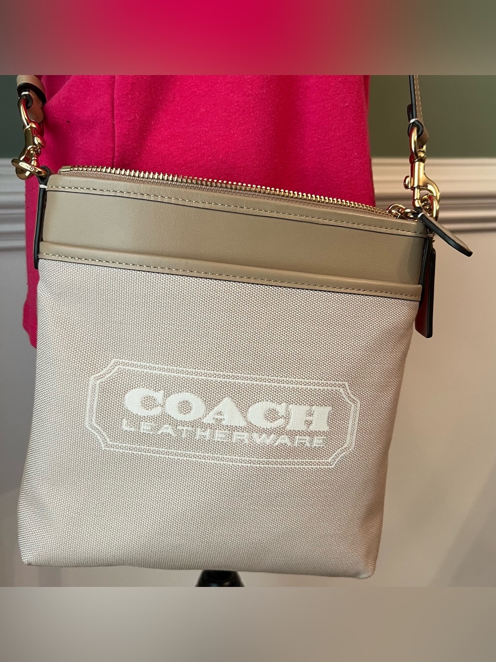 Coach Beige and Cream Canvas Logo Crossbody